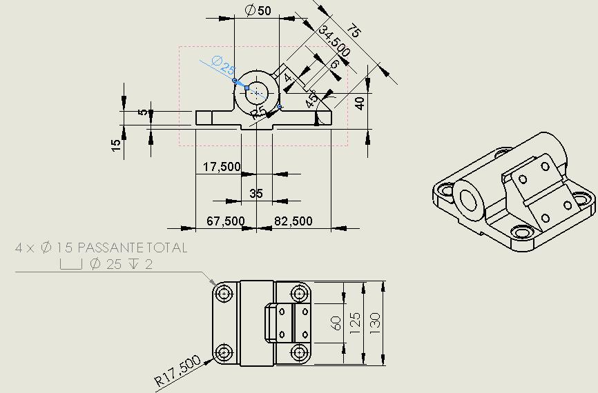 selecione as dimensões marcadas para desenho e habilite Chamadas de furo.