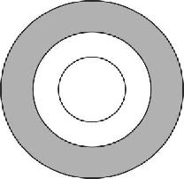 Exercício 5. (Banco de Questões 2010 N3Q72) Na figura, os três círculos são concêntricos, e a área do menor círculo coincide com a área do maior anel, destacado em cinza.
