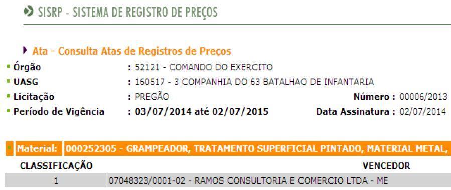 Após encontrar uma Ata adequada, deve-se tomar nota do número da Unidade Administrativa de Serviços