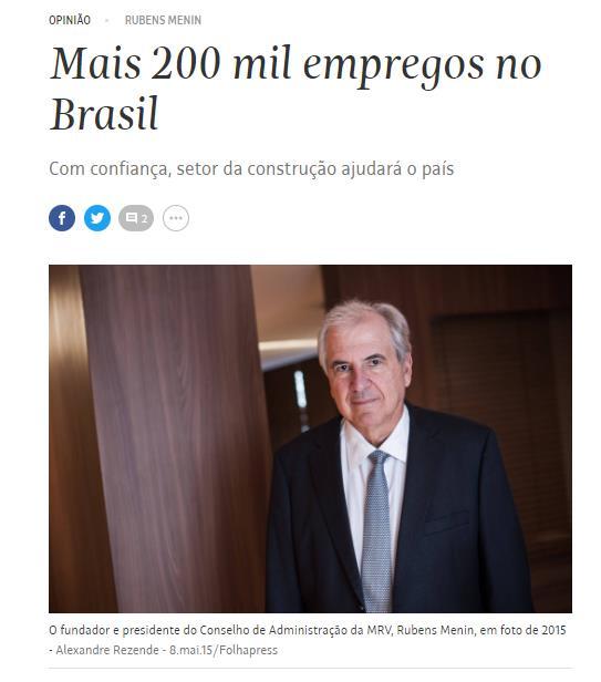 Título: Mais 200 mil empregos no Brasil. CLIPPING DE NOTÍCIAS Veículo: Folha de S. Paulo Data: 24.09.