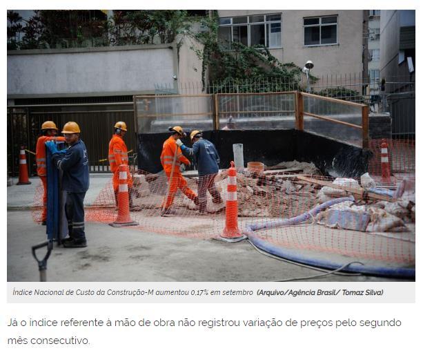 CLIPPING DE NOTÍCIAS Título: Inflação da construção sobe 0,17% em setembro. Veículo: Agência Brasil Data: 24.09.