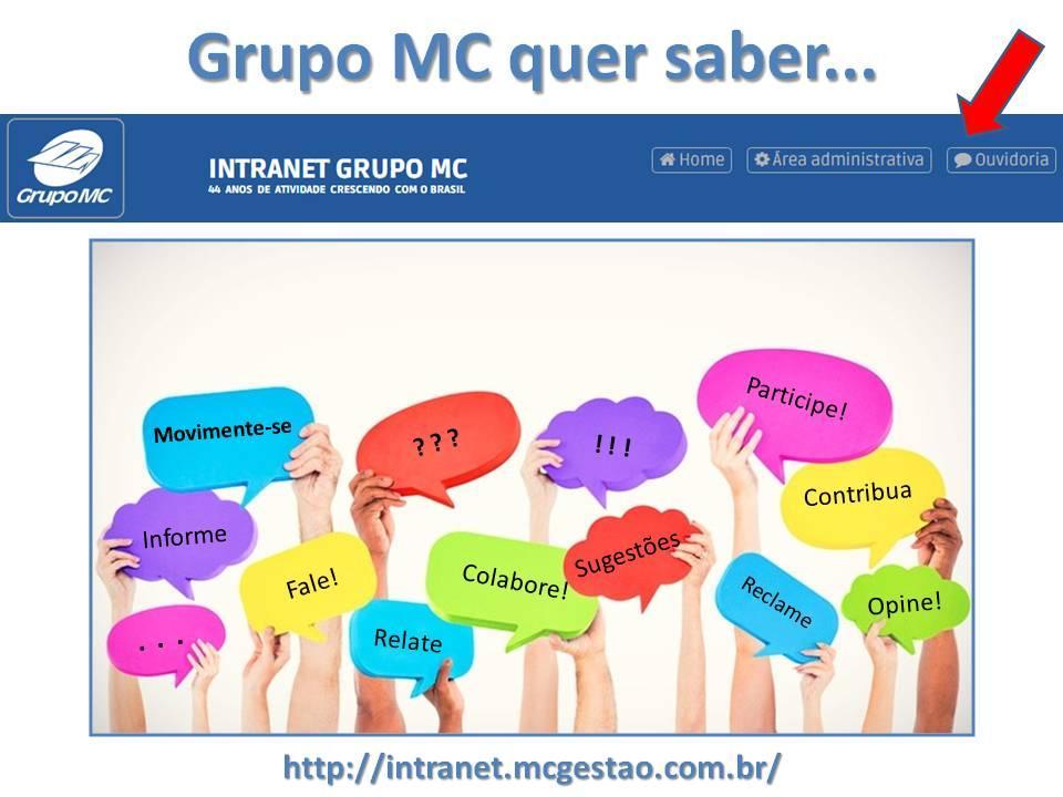 OUVIDORIA DO GRUPO MC O GRUPO MC disponibilizou na Intranet um canal de