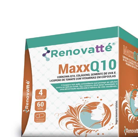 MAXX Q10 Coenzima Q10, colágeno, sementes de uva e licopeno de tomate com vitaminas Suplementação de um mix exclusivo de vitaminas importantes ao organismo, além da proteína do colágeno.