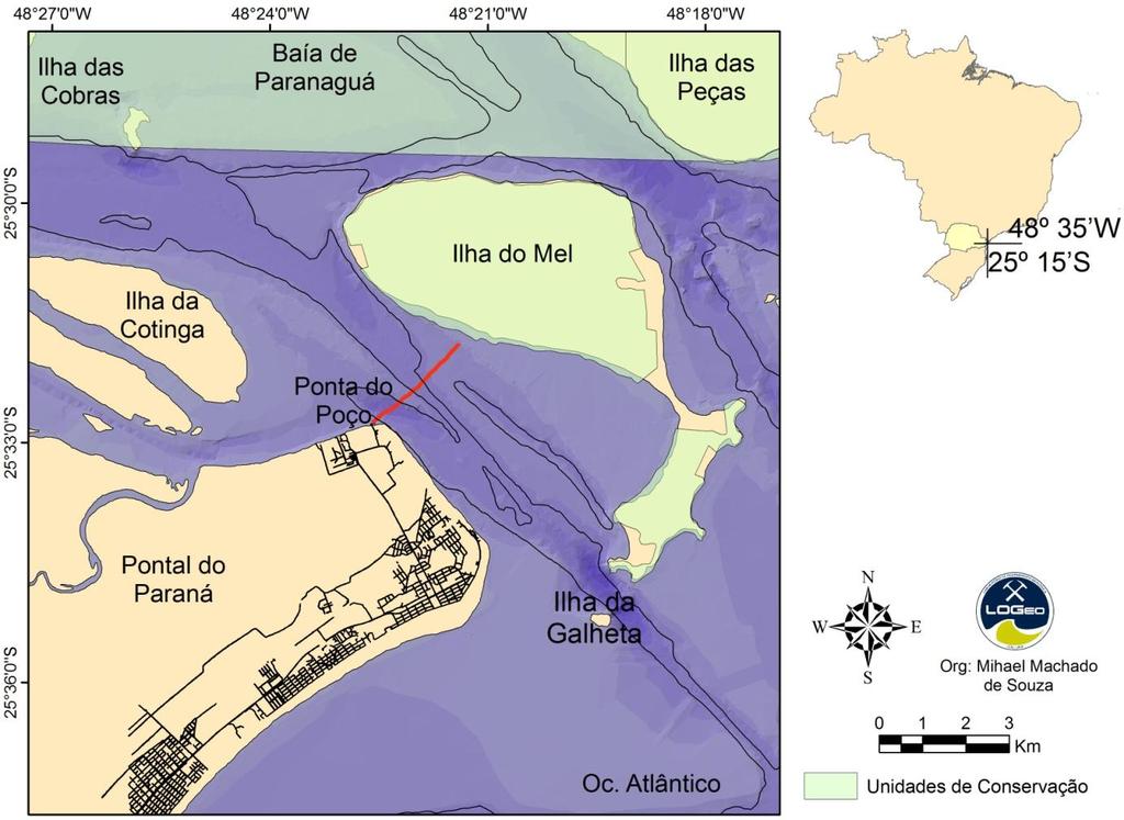 abaixo dos 5%, sendo que dentro da zona amostrada há uma predominância das areias finas (d 50 = 0,0002 m) (Lamour, 2004).