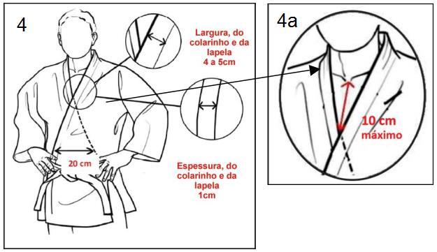 Wagui devem ter uma distância na altura do umbigo maior ou igual a 20 cm quando cruzadas; - A espessura do colarinho e da lapela dever ser menor ou igual a 1cm; - A