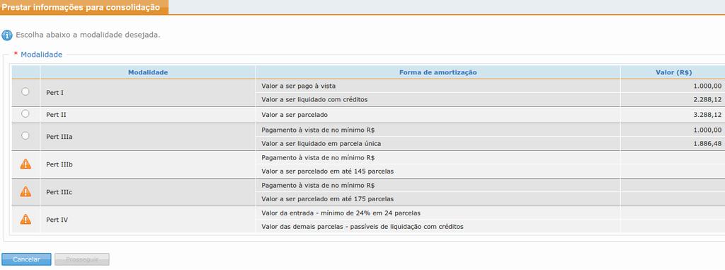 NÃO CONCLUA A PRESTAÇÃO DAS INFORMAÇÕES SEM A CORREÇÃO DAS DIVERGÊNCIAS. DAS MODALIDADES Segue abaixo breve resumo das modalidades que poderão ser consolidadas e critérios a serem atendidos.