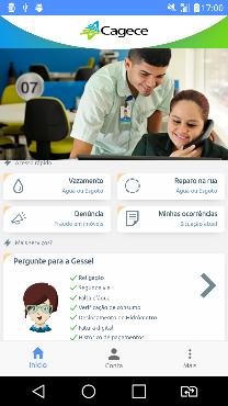 Gesse Atendente Virtual Cagece APP Totem de Autoatendimento Cliente Cagece Segunda via Vazamento de água (imóvel) Religação Desobstrução de esgoto (imóvel) Falta d água Parcelamento (próxima versão)