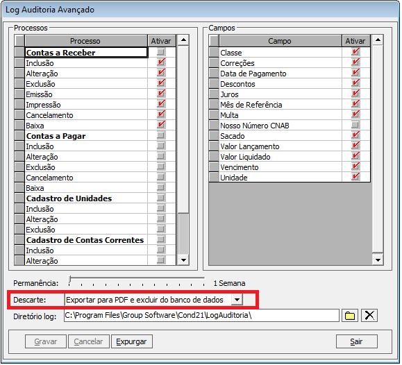 Como fazer: Configurar arquivo de expurgo de log para ser gerado em PDF Novidades da Versão 32.37/2.4.84 1.