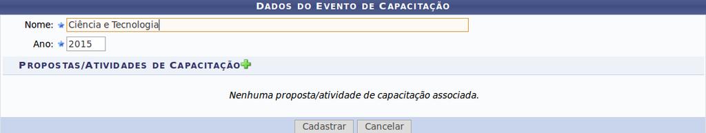 1-Preencha o nome do evento e o ano do mesmo, depois clique no ícone