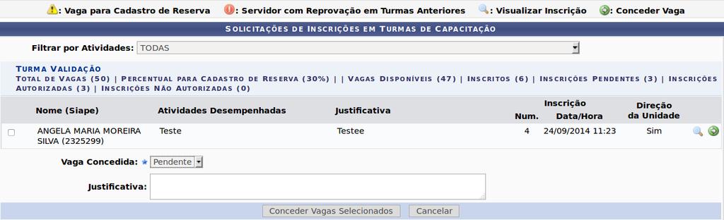 26 Turmas 261 Avaliar Capacitação (Avaliação de Reação) Permite que um aluno responda ao questionário sobre a avaliação da capacitação a qual participou ou o próprio gestor Módulos Capacitação