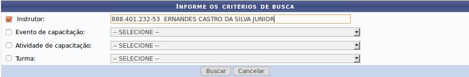 1-Preencha um ou mais campos para localizar o servidor que deseja o certificado em 2-É apresentada uma lista das turmas as quais o servidor ministrou curso, clique para emitir o certificado 2105