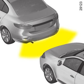 AUXÍLIO PARA ESTACIONAR (1/2) Princípio de funcionamento Os detectores por ultrassom, instalados (de acordo com a versão do veículo) no para-choque traseiro, «medem» a distância entre o veículo e um