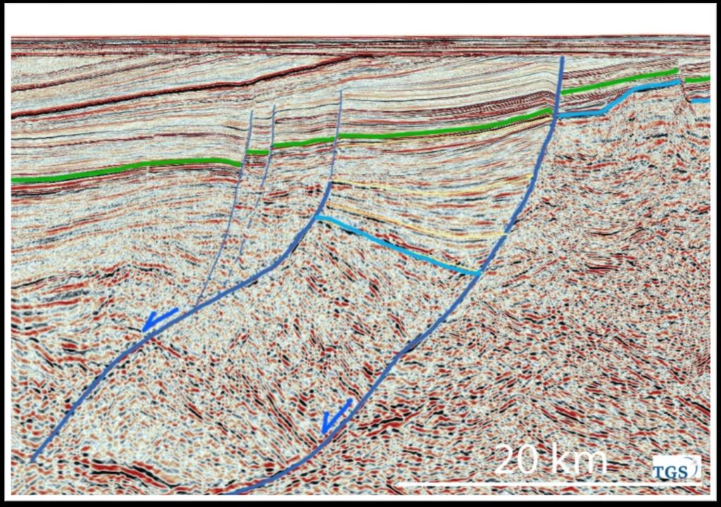 Seismic line, showing fault with up to