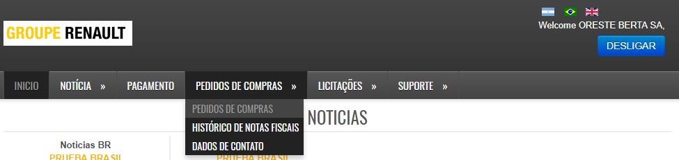 3 Pedido de compras a faturar Objetivo: O objetivo dos itens 2 Pedido de compras a faturar e 3 Histórico de notas fiscais é auxiliar o fornecedor a enviar as faturas correspondentes às recepções