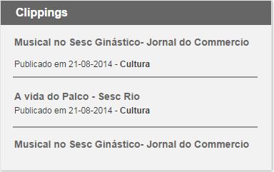 3.7. C07 Clippings 3.7.1. Descrição Componente de exibição de Clippings. 3.7.2. Referência SharePoint Biblioteca de Documentos Clipping 3.7.3. Regras de exibição Serão exibidos os últimos 3 clippings cadastrados.