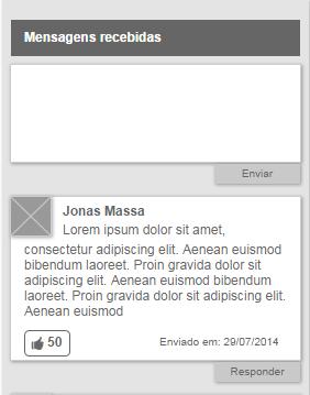 3.51. C51 Mensagens recebidas 3.51.1. Descrição Componente de apresentação das mensagens recebidas no perfil do profissional. 3.51.2. Referência SharePoint Perfil dos profissionais 3.51.3. Regras de exibição Serão exibidas as mensagens recebidas pelo usuário.