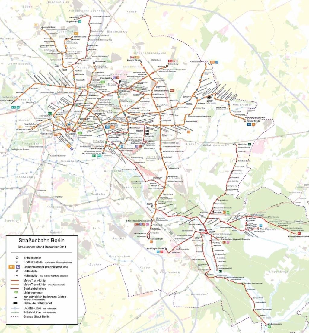 BVG Operadora pública de metrô, VLT e ônibus em Berlim: 1) O VLT de Berlim Malha de Straßenbahn (VLT) Strassenbahn: VLT de Berlim Fonte: Wikimedia (2015).