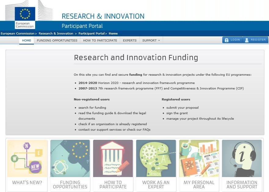 HORIZONTE 2020 Como participar Participant Portal > nova imagem e novas