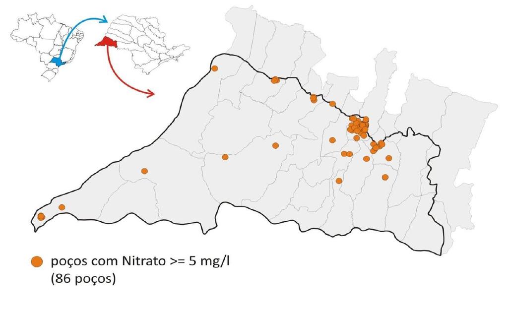 Cartograma 07 - Localização dos poços com concentração de nitrato