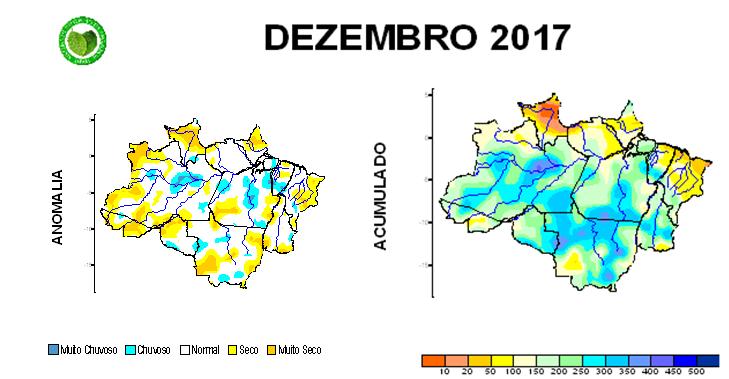 2. Dados climatológicos (SIPAM) A climatologia de precipitação da região Amazônica, durante o mês de dezembro, apresenta valores máximos de chuva nos estados do Tocantins, Mato Grosso, Rondônia,