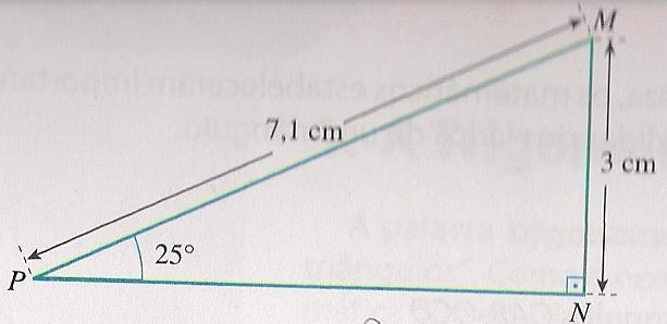Considerando qualquer um desses triângulos, temos: sen = Acompanhe um exemplo: Ex. 1: Vamos calcular o seno do ângulo interno MNP.