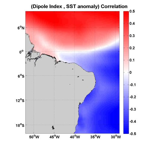 21 Figura 6 - À esquerda, gráfico de correlação entre a anomalia de TSM ( C) e o Índice do Dipolo para o Porto do Mucuripe durante quadra chuvosa.