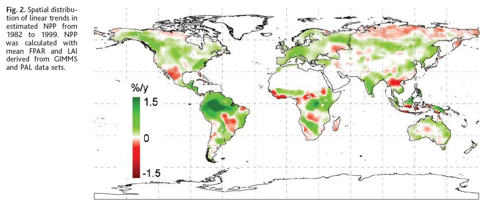 4. Retroalimentações biogeoquímicas no aquecimento global Nemani et al., Science 2003 Vegetação sequestra carbono e está sequestrando cada vez mais intensamente!