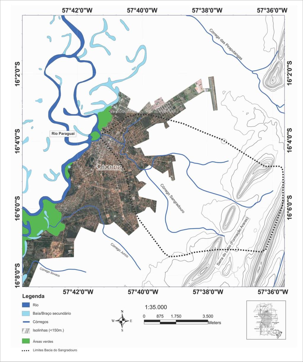 Figura 1 - Localização da área de estudo, na cidade de Cáceres, Mato Grosso.