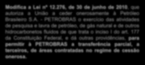 Cessão Onerosa - PL nº 8.939/2017 Modifica a Lei nº 12.276, de 30 de junho de 2010, que autoriza a União a ceder onerosamente à Petróleo Brasileiro S.A.
