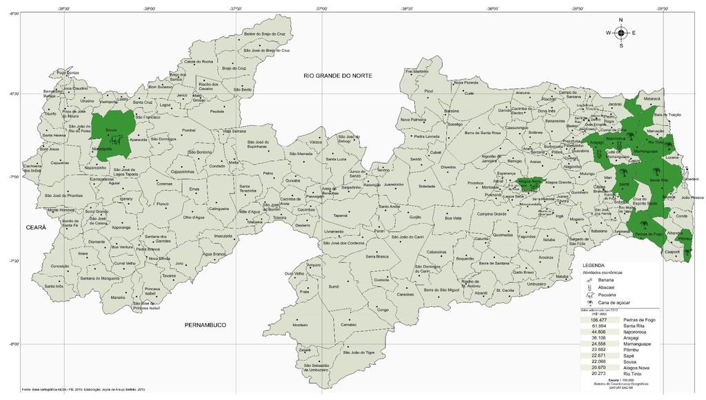 Mapa dos principais municípios do Setor Agropecuário