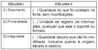 ESAF - 2013 - DNIT - Analista Administrativo Acerca dos novos conceitos trazidos pela Lei do Acesso à Informação, correlacione as colunas abaixo