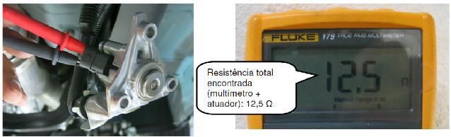 NOTA: O valor de resistência registrado no multímetro é 12,5 Ohms, porém devem ser descontados 0,2 Ohms residual do aparelho, ou seja, a