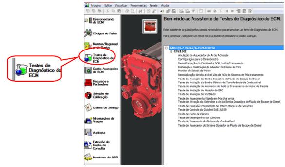 função Testes de diagnóstico do ECM ;