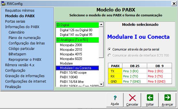 Selecione o modelo do PABX, conforme a figura 20: