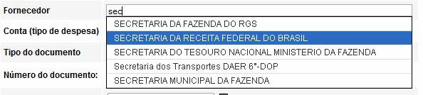 Importante: o campo fornecedor possui a função auto-completar, ou seja, a cada letra digitada o sistema pesquisa na tabela todos os registros que atendam aos dados solicitados e filtra apenas os