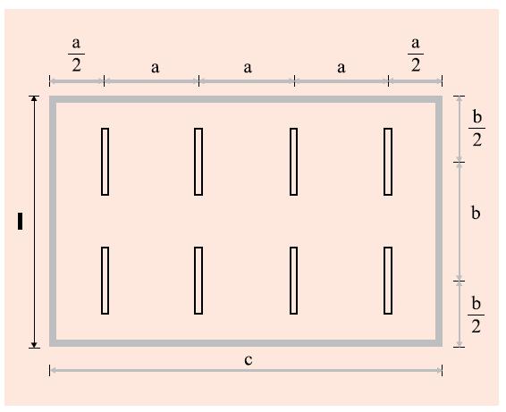 Etapa 7 - Distribuição das luminárias Após definida a quantidade total de luminárias necessárias para atender os níveis de iluminância e as condições requeridas de projeto, deve-se distribuí-las