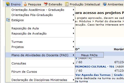 Para preencher o PAD, acesse o seguinte item de menu: