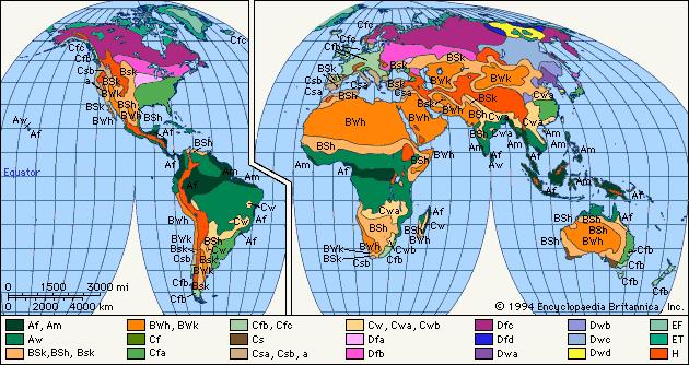 Sistema de Classificação de Köppen 40º -40º Mundo: 2,5 bilhões pessoas vivem sob risco