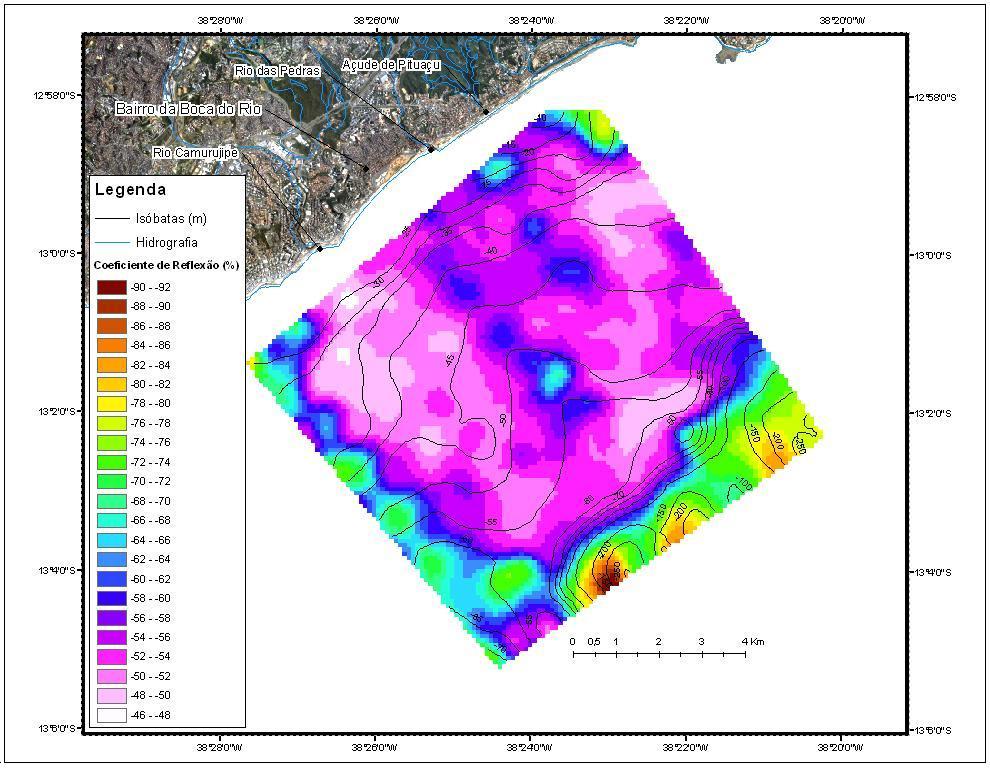 5.1.5 Coeficiente de Reflexão O coeficiente de Reflexão expressa a porcentagem do sinal acústico que é refletido pelo assoalho oceânico; e deste modo de forma indireta as características físicas