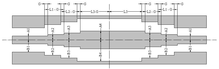 85 Figura 4.15 Estrutura de acoplamento simétrica após a inclusão do deslocamento no condutor central. Na faixa de freqüência de 0.8 a 3.6 GHz, a Figura 4.