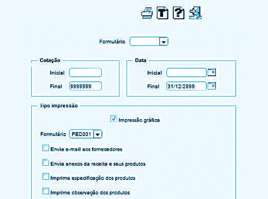 Envio de pedido de compras por e-mail Ao emitir o relatório dos pedidos de compras em formato gráico, existe a opção de realizar o envio automático do arquivo em formato PDF via e-mail ao fornecedor.