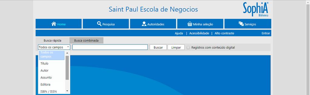 buscar: 3.3 Realize uma busca combinada Além da Busca Rápida, o Terminal Web do SophiA Biblioteca oferece a possibilidade de realizar uma Busca Combinada.