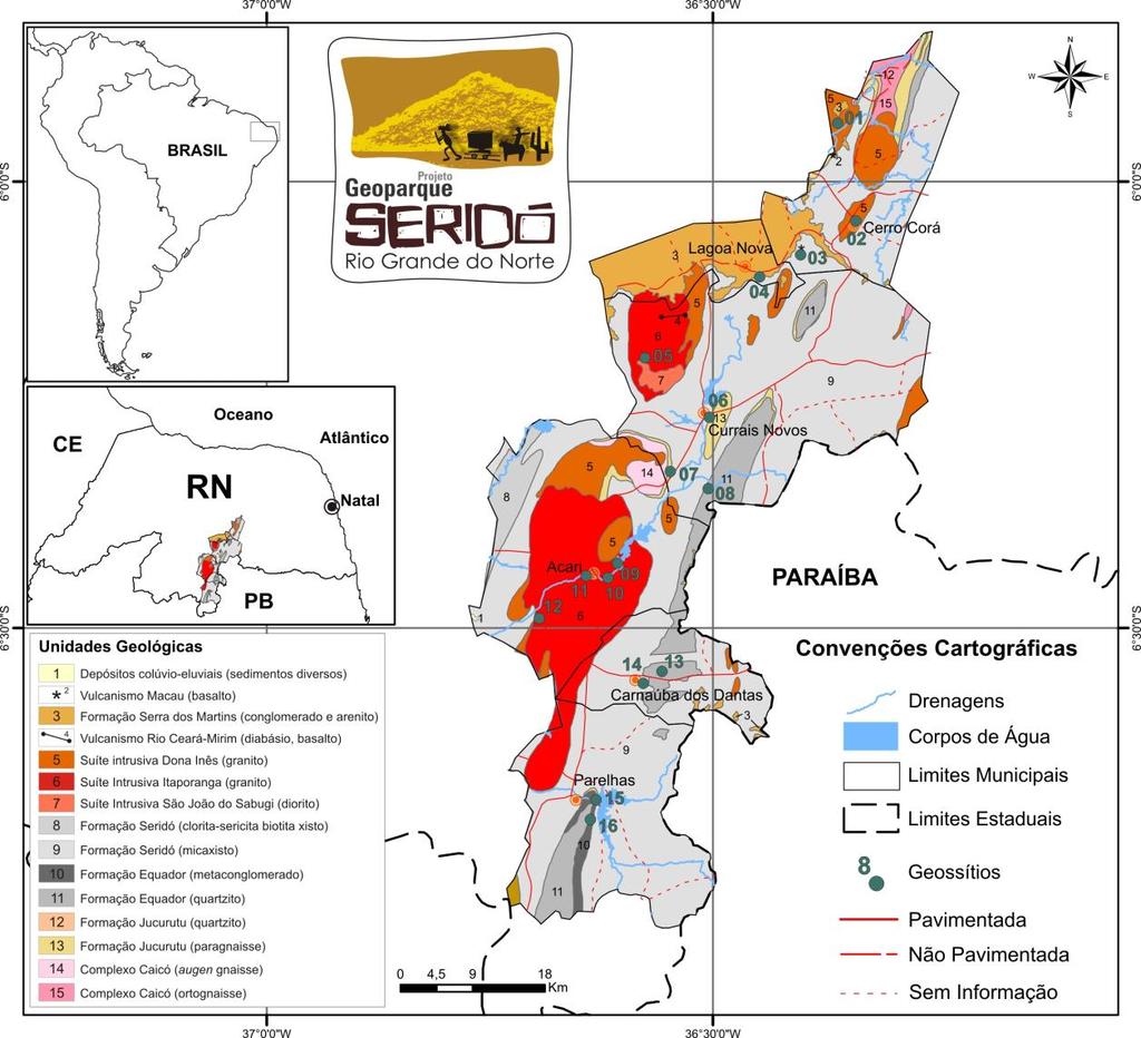 Figura 2 Mapa Geológico do Geoparque Seridó. Fonte: o autor.