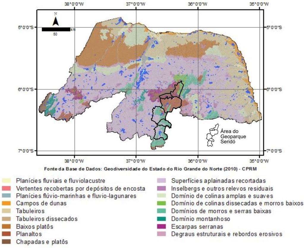 Figura 4 Mapa de Padrões de Relevo do Rio Grande do Norte. Fonte: Dantas e Ferreira (2010).