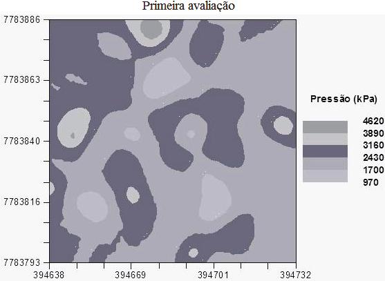 Revista Agroambiental - Abril/212 Figura 4 - Mapas da variação espacial da RP nas profundidades de 2 a 3 cm, nas três avaliações realizadas ao longo do ciclo da cultura do milho.
