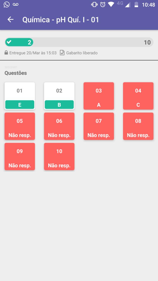 ph s Estudo Orientado Após responder todo o ph desejado, as respostas ficam salvas e são