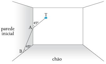 9. Uma sala tem a forma de um paralelepípedo retângulo. Para levar fios a uma tomada T, um cano foi instalado tangente a duas paredes dessa sala.