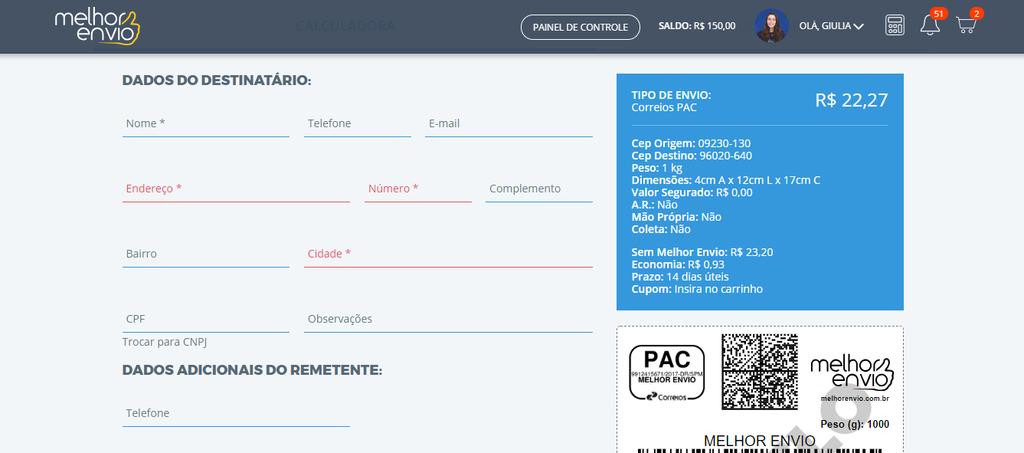 Gerando uma etiqueta Abaixo, você deve preencher a etiqueta desejada com os