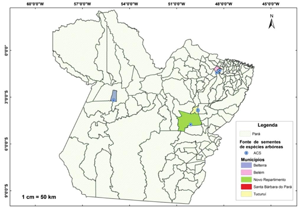 Espacialização das Áreas de Coleta e Produção de Sementes Florestais.