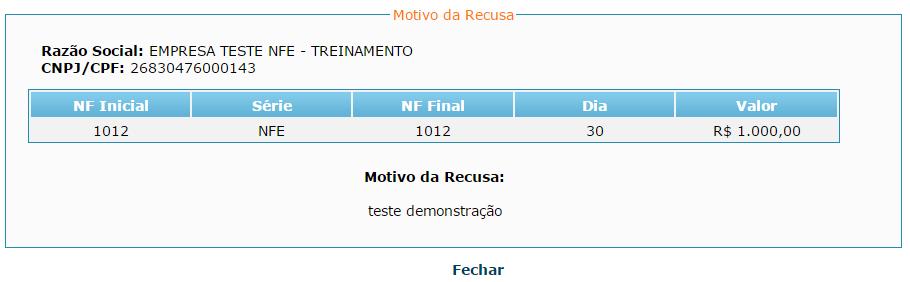 Informe competência (mês/ano) e clique em Notas recusadas pelo